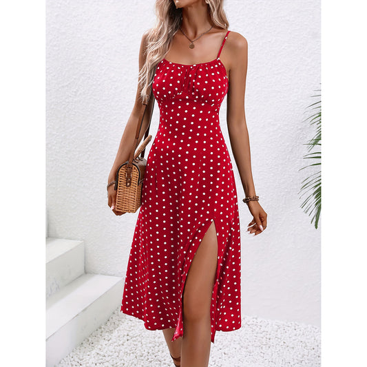 Dot Delight Slit Maxi Dress